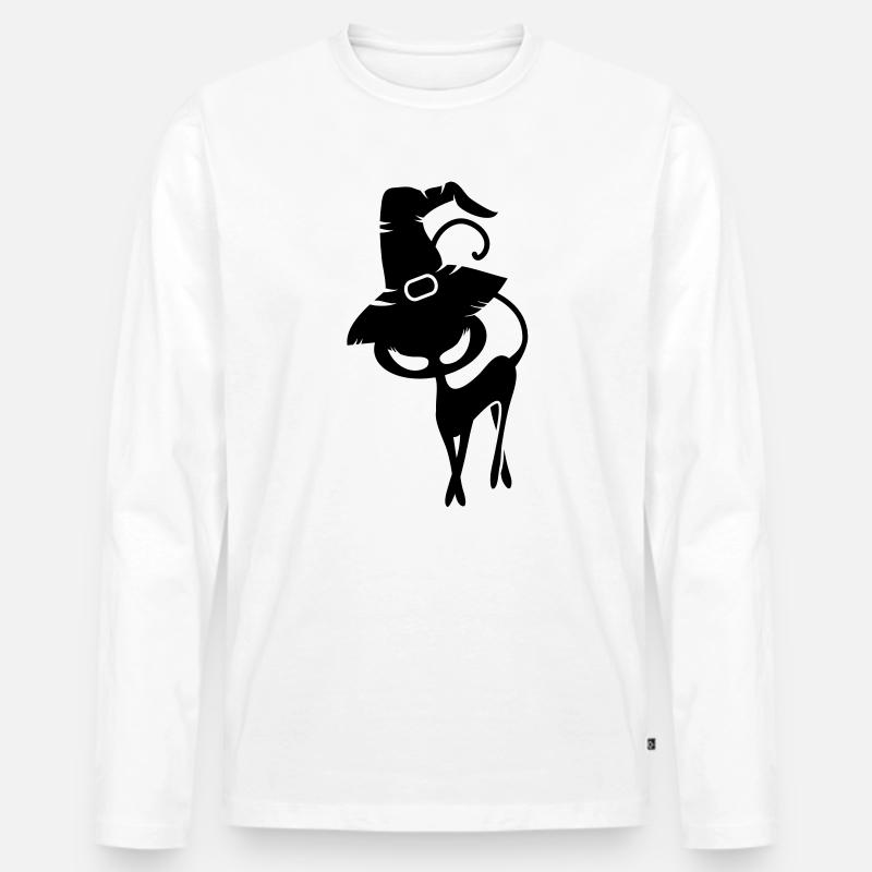 schwarze Katze mit Hexenhut - Männer Premium Bio Langarmshirt - Weiß