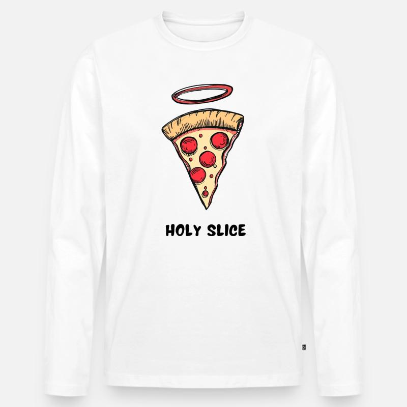 Holy Slice – Retro Comic Pizza - Männer Premium Bio Langarmshirt - Weiß
