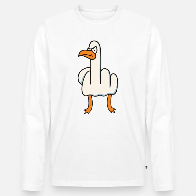 Mittelfinger Gans Sarkasmus - Männer Premium Bio Langarmshirt - Weiß