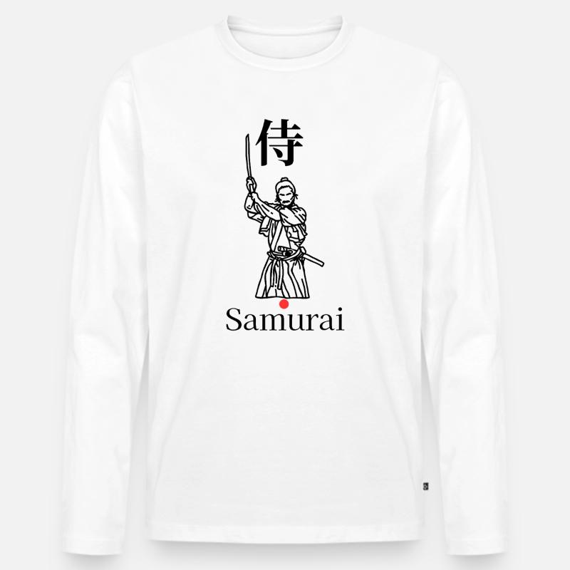 Samurai Symbol Minimal Schwarz Weiß Rot - Männer Premium Bio Langarmshirt - Weiß