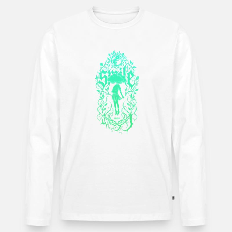 Mädchen-Silhouette im Blätterrahmen - Männer Premium Bio Langarmshirt - Weiß
