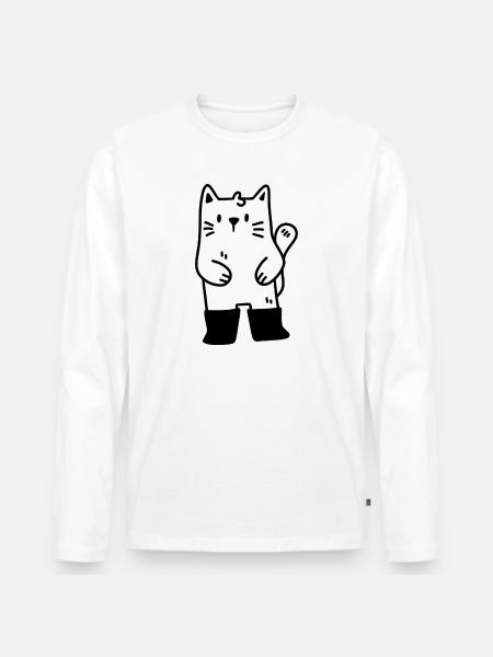 Cat in boots - Men's Premium Organic Long Sleeve Shirt - white