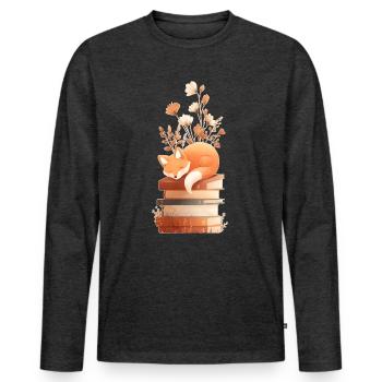 Fox on stack of books - Men's Premium Organic Long Sleeve Shirt - heather anthracite - Front - Nico (187cm)