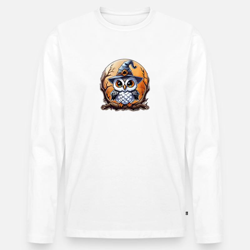 Eulenzauberer Zauberer, Eule und Hut - Männer Premium Bio Langarmshirt - Weiß