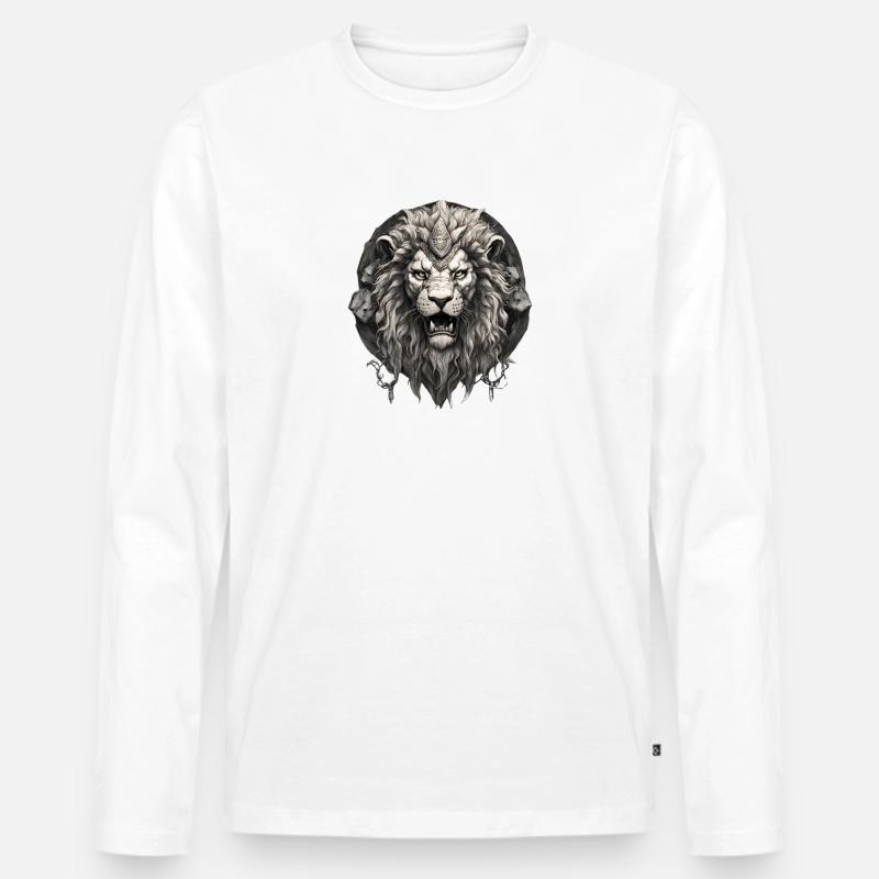 Löwenkopf - Männer Premium Bio Langarmshirt - Weiß