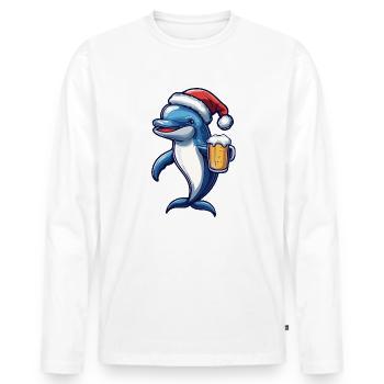 Dolphin Christmas Beer Funny - Men's Premium Organic Long Sleeve Shirt - white - Front - Nico (187cm)