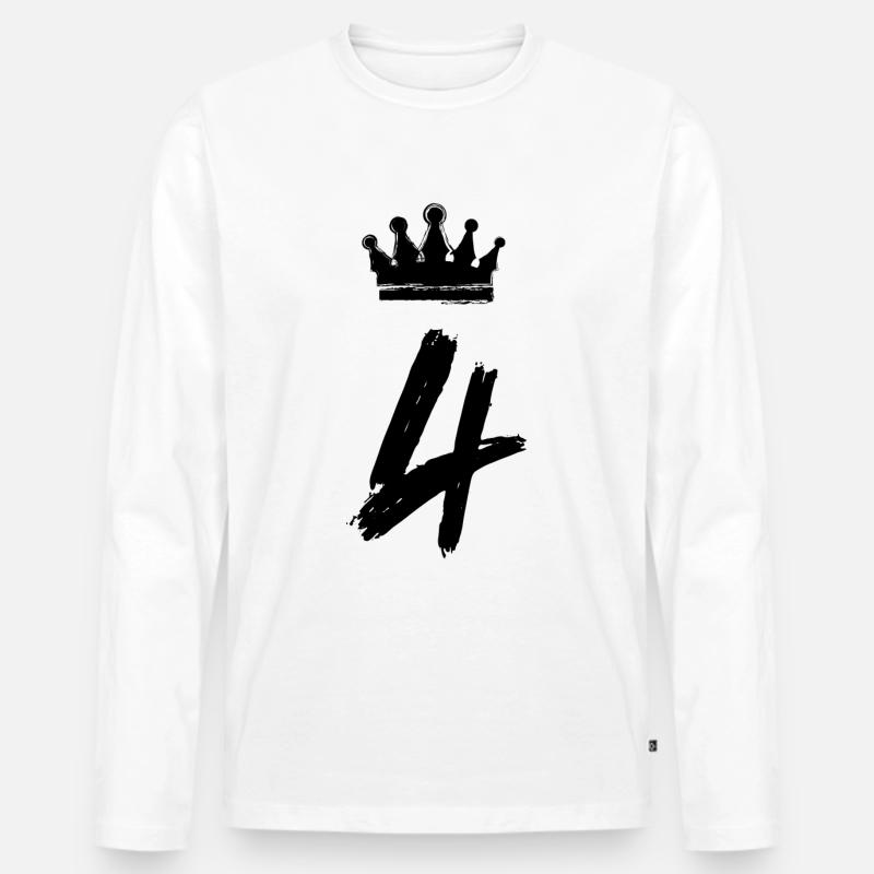 4 Zahl Krone - Männer Premium Bio Langarmshirt - Weiß