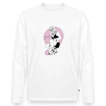Skate Babe / Rollschuhe / Skatergirl / 60er / 80er - Männer Premium Bio Langarmshirt - Weiß - Vorne - Nico (187cm)