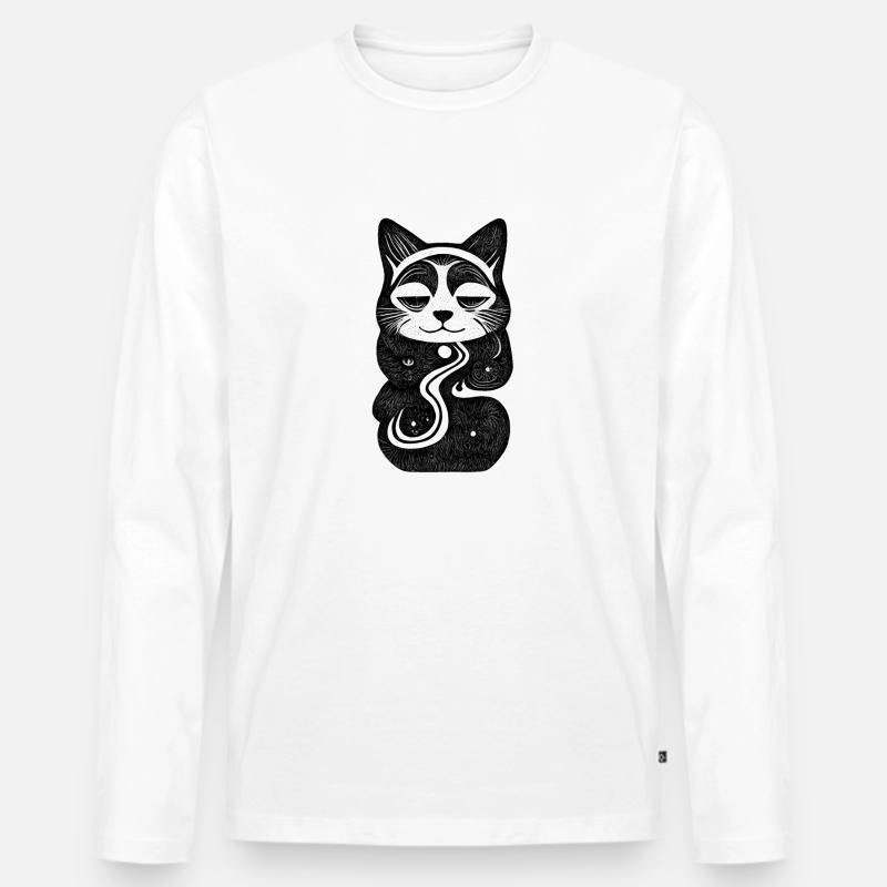 Hochsitzende Katze - Männer Premium Bio Langarmshirt - Weiß