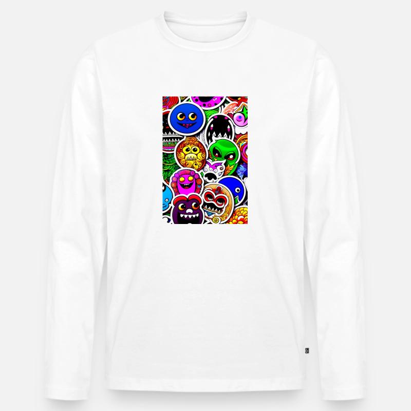 Lustige Monster Aufkleber - Männer Premium Bio Langarmshirt - Weiß