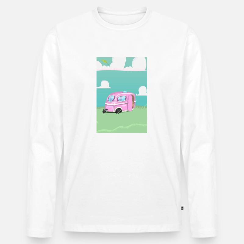 Pink Caravan Karikatur - Männer Premium Bio Langarmshirt - Weiß