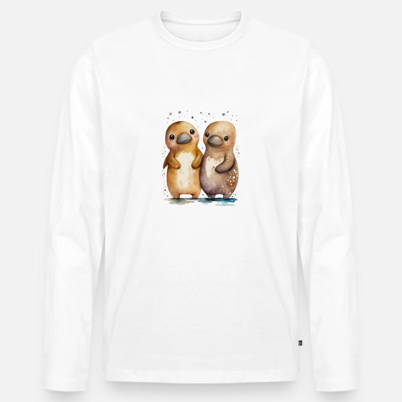 Schnabeltier Paar Aquarell - Männer Premium Bio Langarmshirt - Weiß