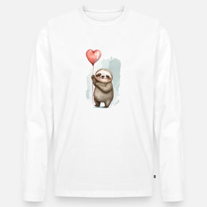 Faultier Herz Aquarell - Männer Premium Bio Langarmshirt - Weiß