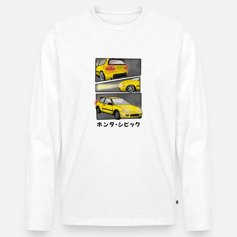 SUNRISE YELLOW CAR COMIC / HATCHBACK - Männer Premium Bio Langarmshirt - Weiß