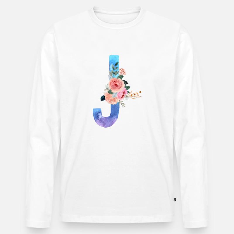 Buchstabe J Aquarell - Männer Premium Bio Langarmshirt - Weiß
