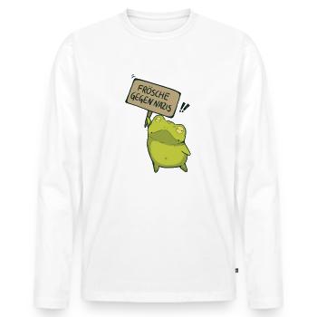 Frösche gegen Nazis - Männer Premium Bio Langarmshirt - Weiß - Vorne - Nico (187cm)