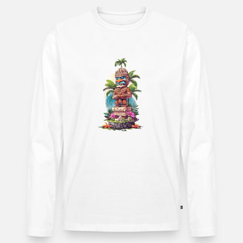 Tiki Statue - Männer Premium Bio Langarmshirt - Weiß