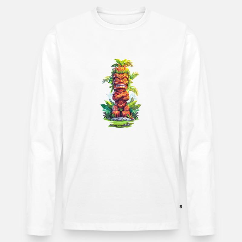 Tiki Statue - Männer Premium Bio Langarmshirt - Weiß