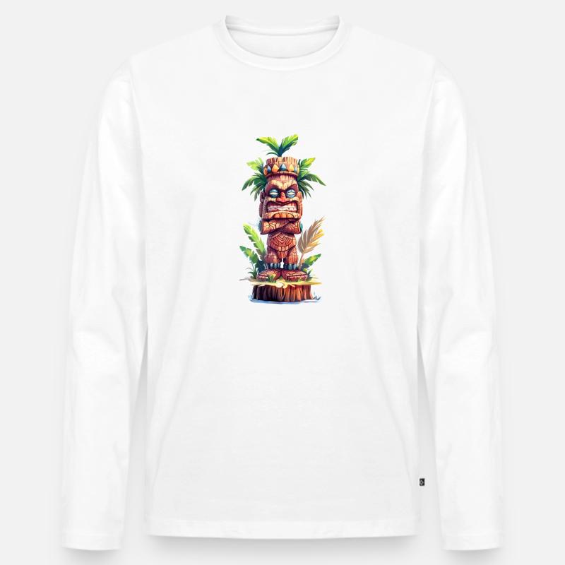 Tiki Statue - Männer Premium Bio Langarmshirt - Weiß