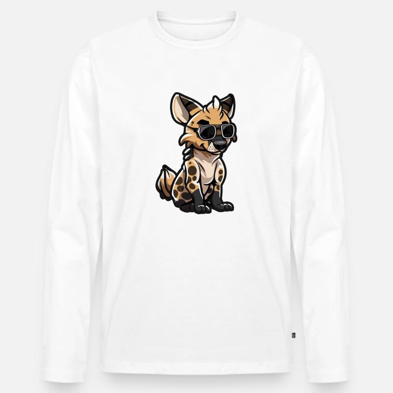 Hyäne Comic Cool - Männer Premium Bio Langarmshirt - Weiß