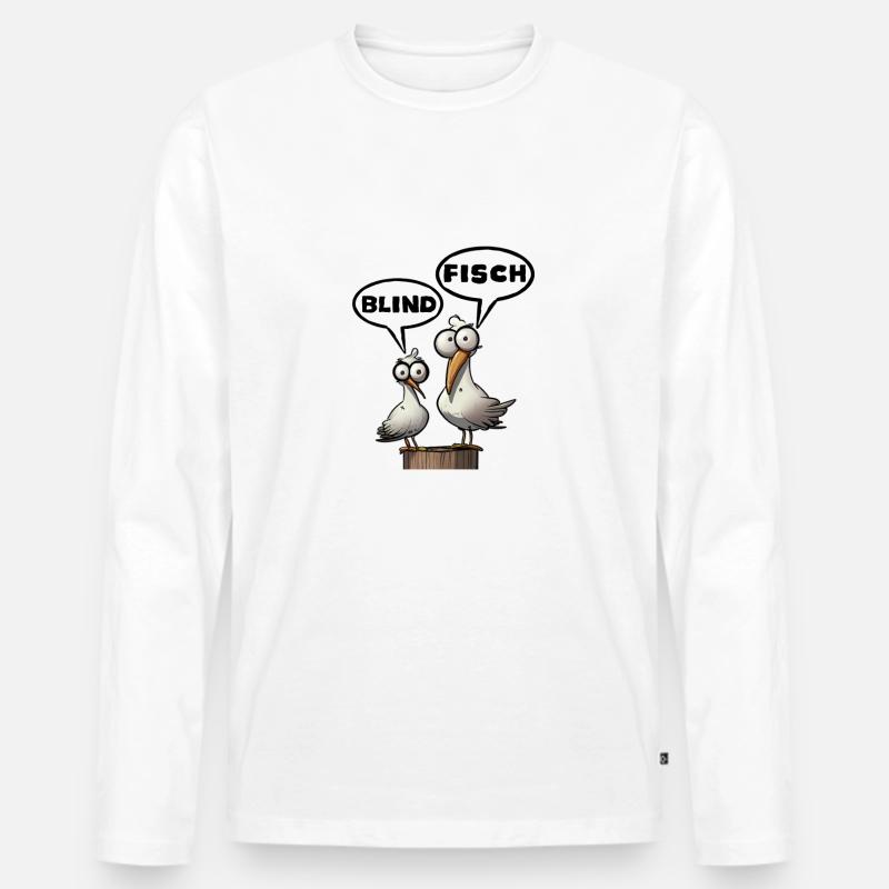 Blind Fisch Sprichwort Spruch - Männer Premium Bio Langarmshirt - Weiß