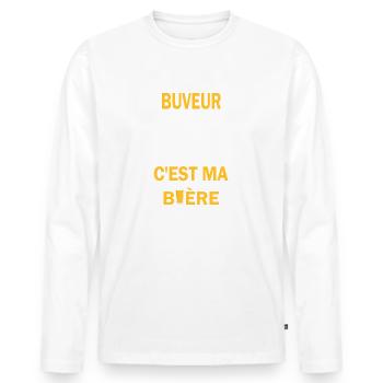 Buveur asteur mon seul boss c'est ma bière - T-shirt manches longues Premium bio Homme - blanc - Devant - Nico (187cm)