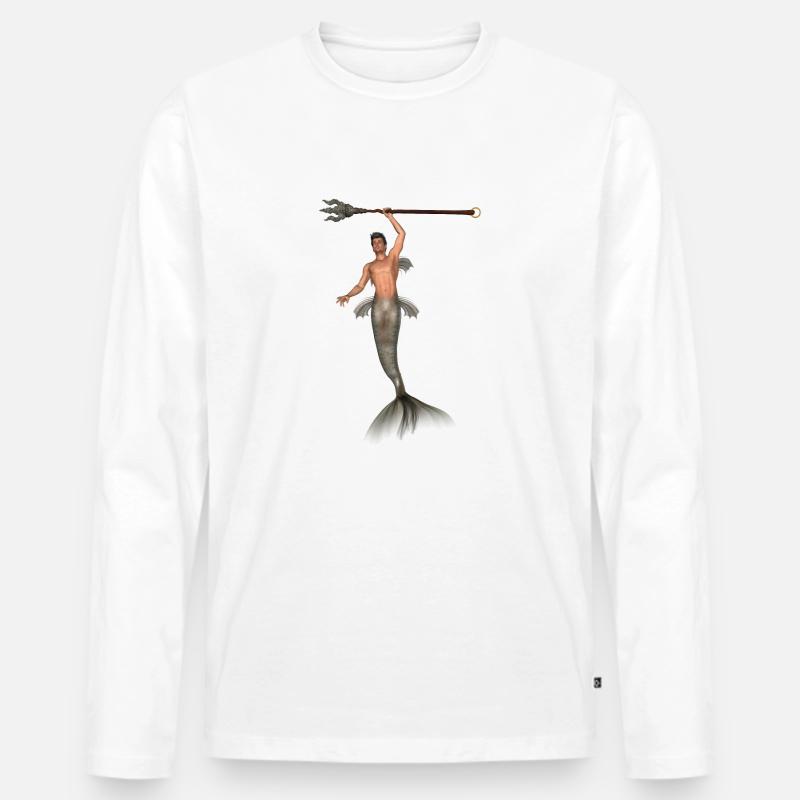 Poseidon - Männer Premium Bio Langarmshirt - Weiß