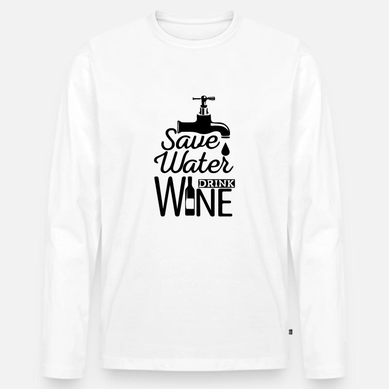 save water drink wine - Männer Premium Bio Langarmshirt - Weiß