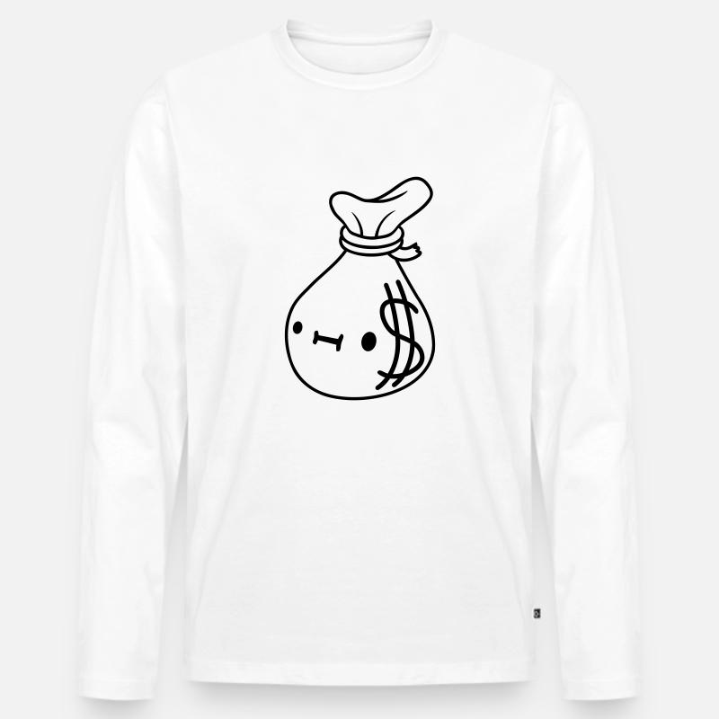 Comic Gesicht Geld Sack - Männer Premium Bio Langarmshirt - Weiß