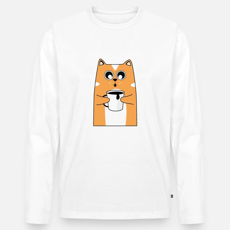 Cat & Coffee - Männer Premium Bio Langarmshirt - Weiß