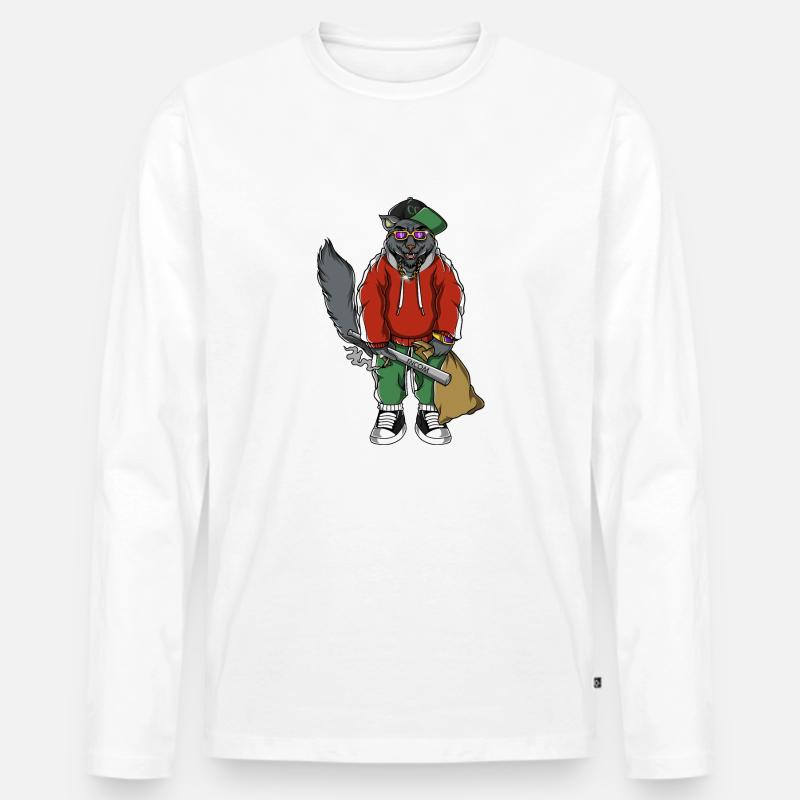 Leonard, Wolf - Männer Premium Bio Langarmshirt - Weiß