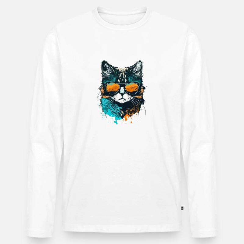 Coole Katze - Männer Premium Bio Langarmshirt - Weiß