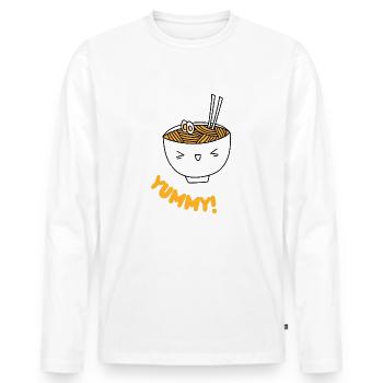 Smiling Ramen Delight - Eine Schale voller Glück - Männer Premium Bio Langarmshirt - Weiß - Vorne - Nico (187cm)
