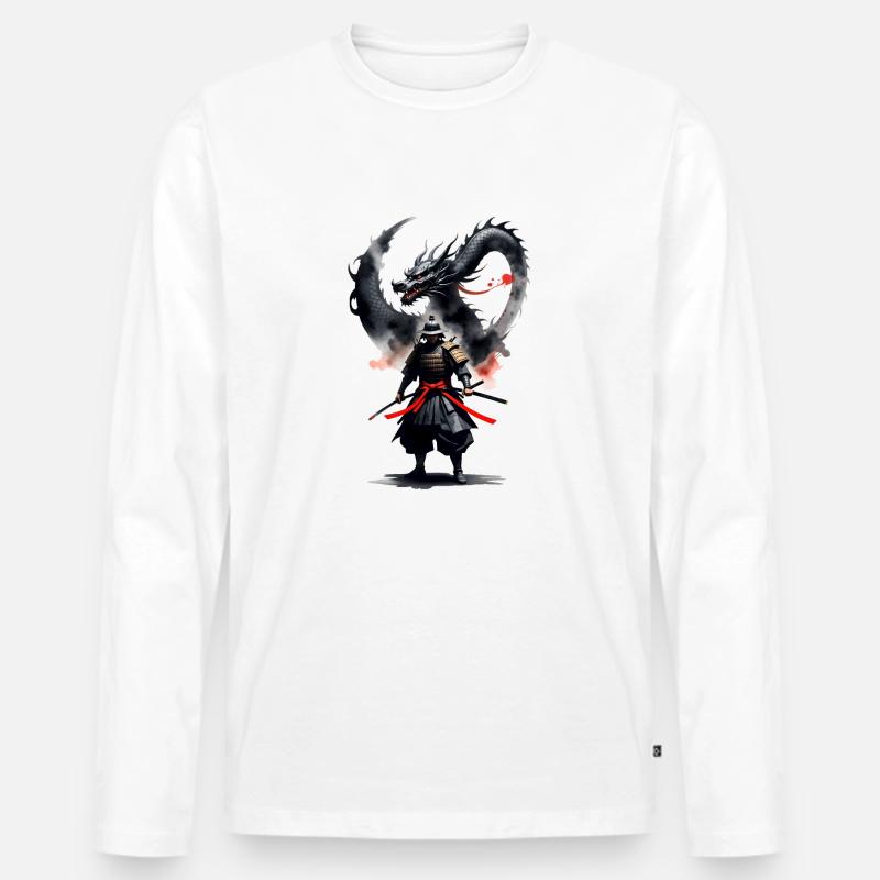 Samurai Krieger Schwarzer Drache - Männer Premium Bio Langarmshirt - Weiß