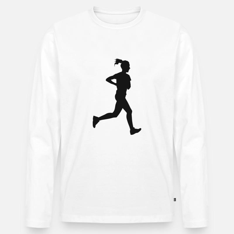 Läufer Jogging Silhouette - Männer Premium Bio Langarmshirt - Weiß