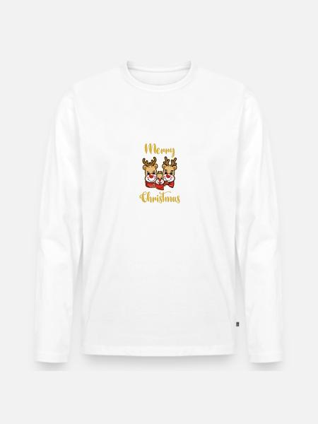 Frohe Weihnachten - Männer Premium Bio Langarmshirt - Weiß