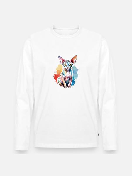 Sphynx Chat Aquarelles - T-shirt manches longues Premium bio Homme - blanc