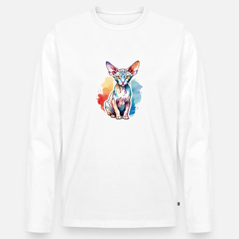 Sphynx Katze Wasserfarben - Männer Premium Bio Langarmshirt - Weiß