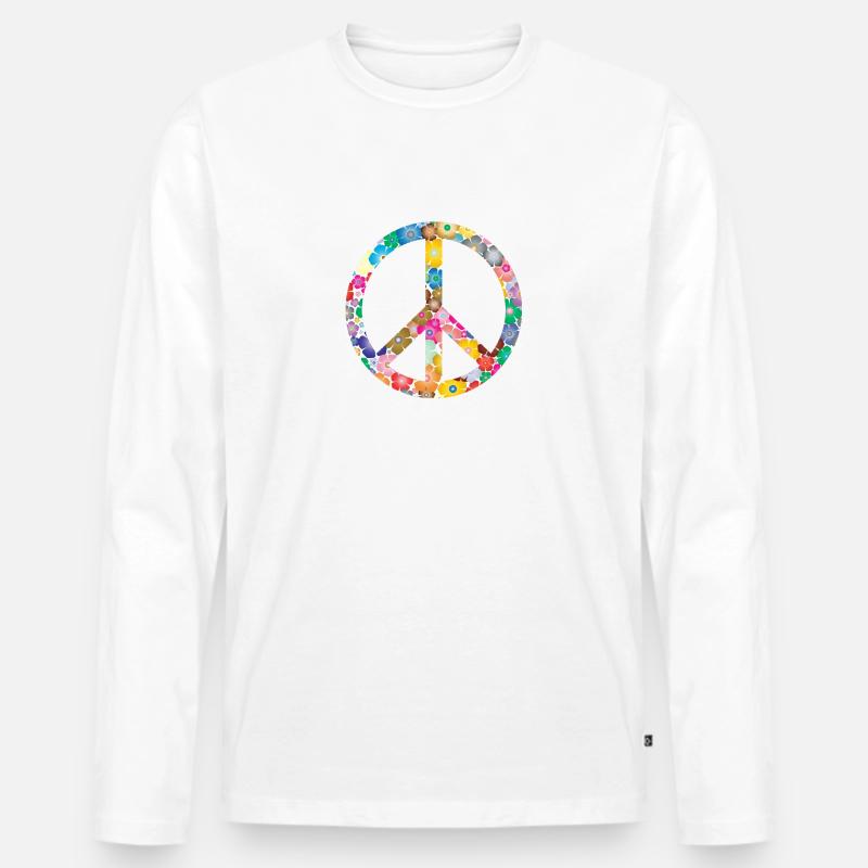 Peace Flower Idee Geschenk - Männer Premium Bio Langarmshirt - Weiß