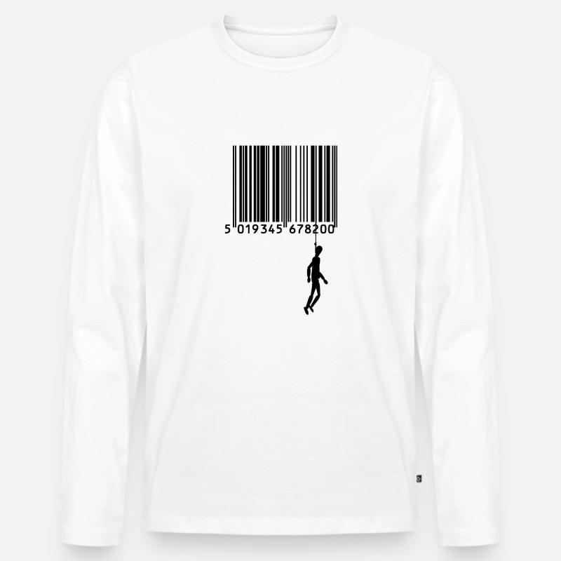 Marionette am Barcode - Männer Premium Bio Langarmshirt - Weiß
