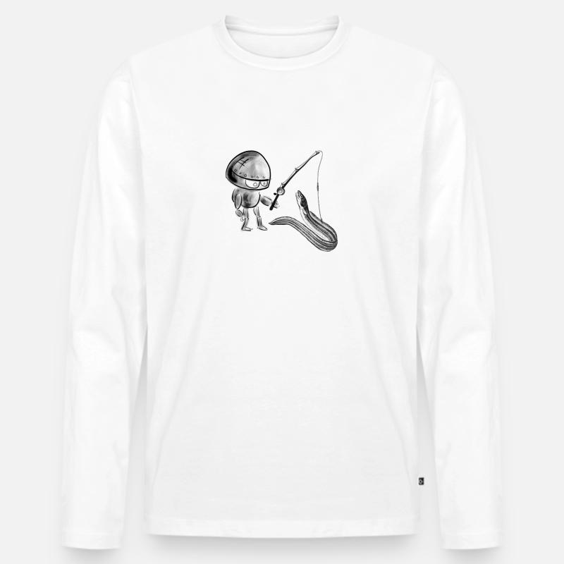 Roboter angelt einen Aal - Männer Premium Bio Langarmshirt - Weiß