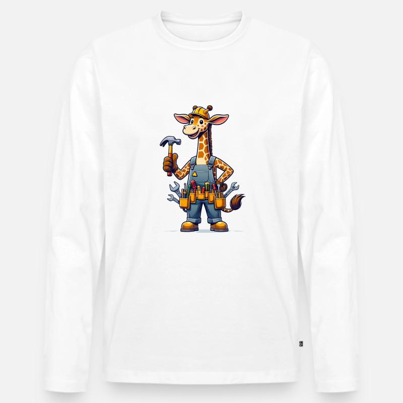 Cute Giraffe Craftsman - Männer Premium Bio Langarmshirt - Weiß
