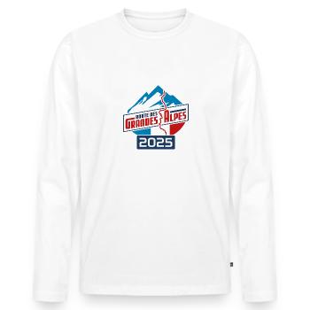 Route des Grandes Alpes Sticker | Color | 2025 - Men's Premium Organic Long Sleeve Shirt - white - Front - Nico (187cm)