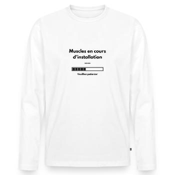 Muscles en cours d'installation - T-shirt manches longues Premium bio Homme - blanc - Devant - Nico (187cm)