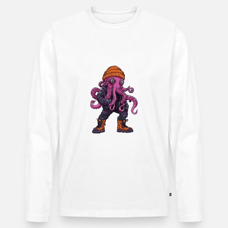 Oktopus Lustig Winter - Männer Premium Bio Langarmshirt - Weiß