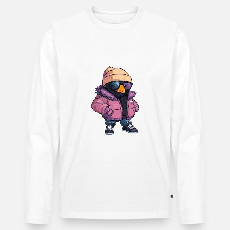 Rabe Krähe Cool Comic - Männer Premium Bio Langarmshirt - Weiß