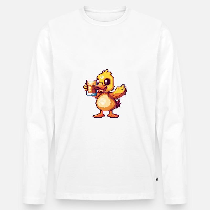 Ente Bier Pixel - Männer Premium Bio Langarmshirt - Weiß