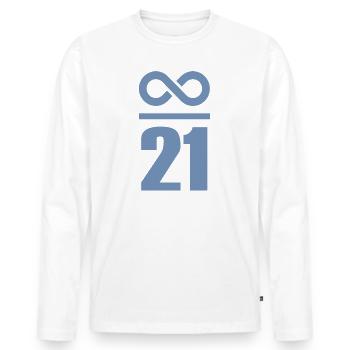 Unendlich durch 21 Millionen Bitcoin - Männer Premium Bio Langarmshirt - Weiß - Vorne - Nico (187cm)