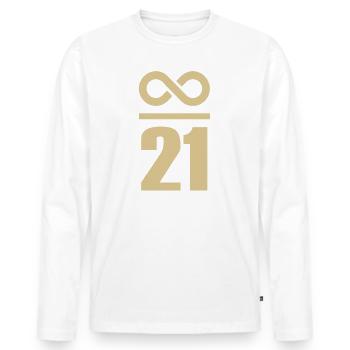 Unendlich durch 21 Millionen Bitcoin - Männer Premium Bio Langarmshirt - Weiß - Vorne - Nico (187cm)