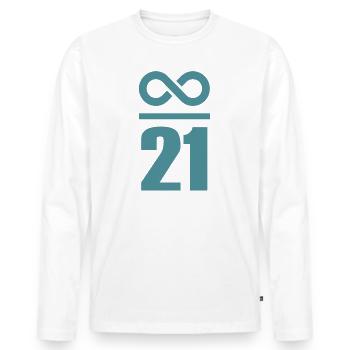 Unendlich durch 21 Millionen Bitcoin - Männer Premium Bio Langarmshirt - Weiß - Vorne - Nico (187cm)